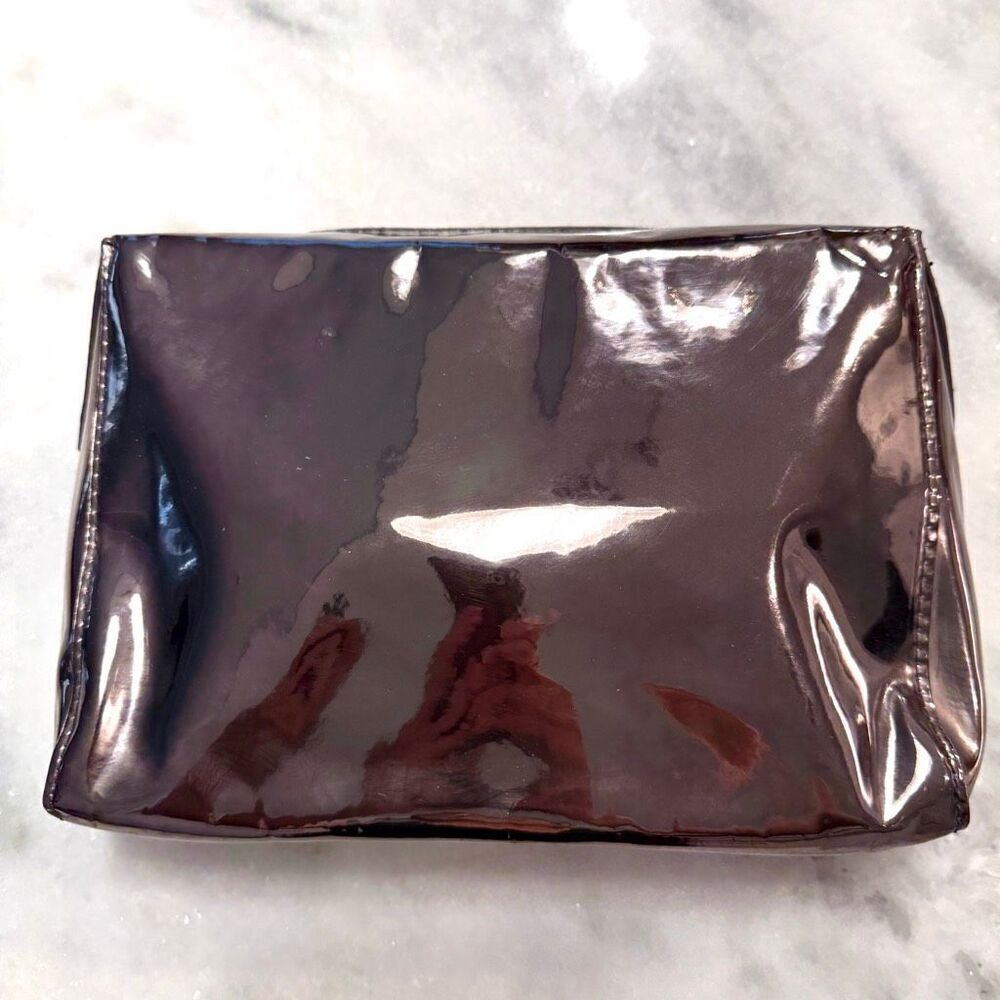 Lancome Patent Vegan Leather Glossy Rose Gold Travel Toiletry Make Up Case Cosme